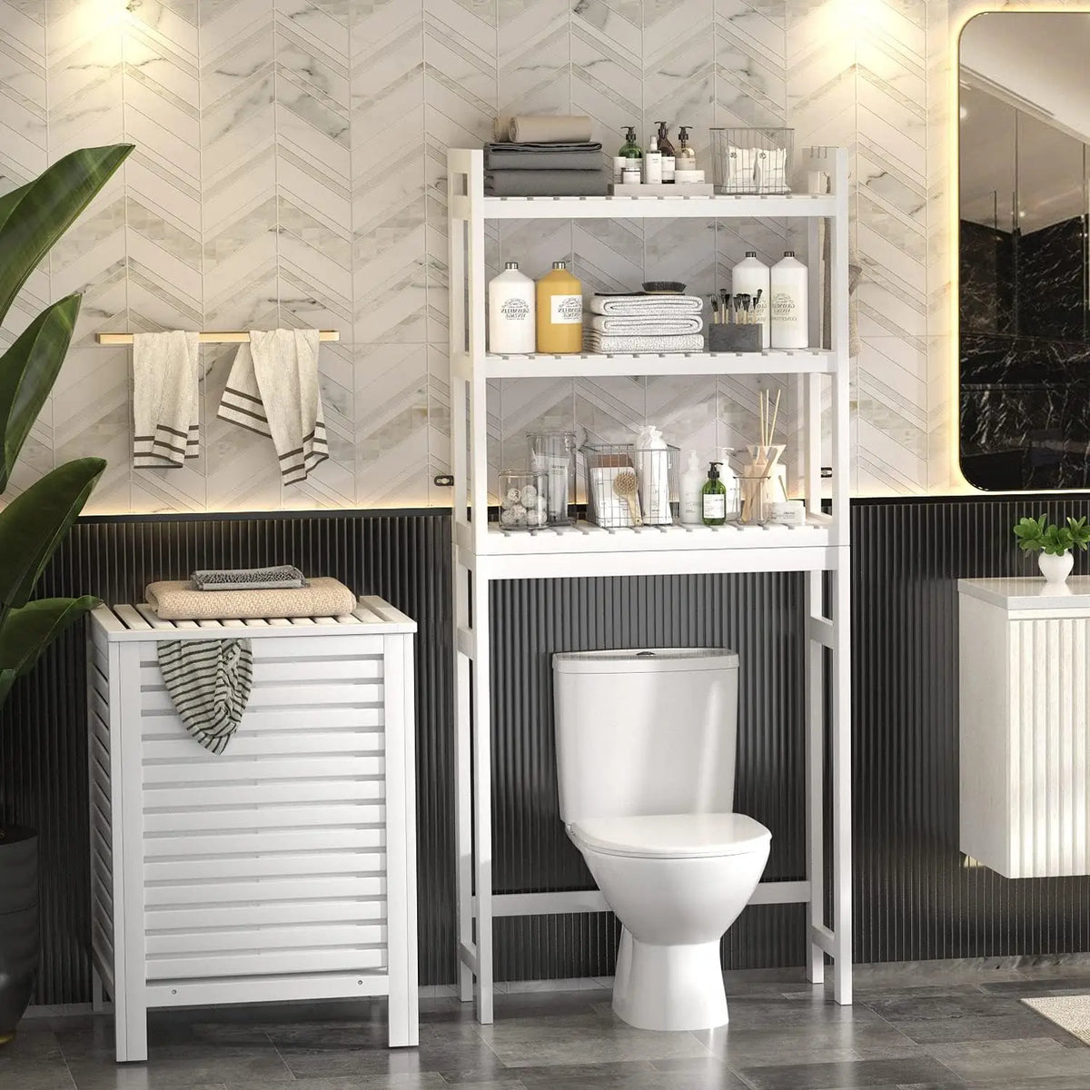 Over The Toilet Storage, Bamboo Over Toilet Bathroom Organizer Rack, Freestanding Bathroom Shelves Above Toilet Storage