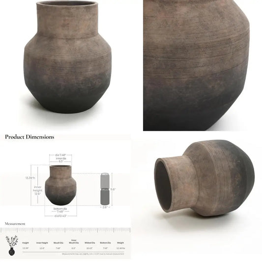 Vintage 13 Inch Brown Terracotta Flower Vase, Large Round Ceramic Vases for Living Room Decor and Entryway Table Accents