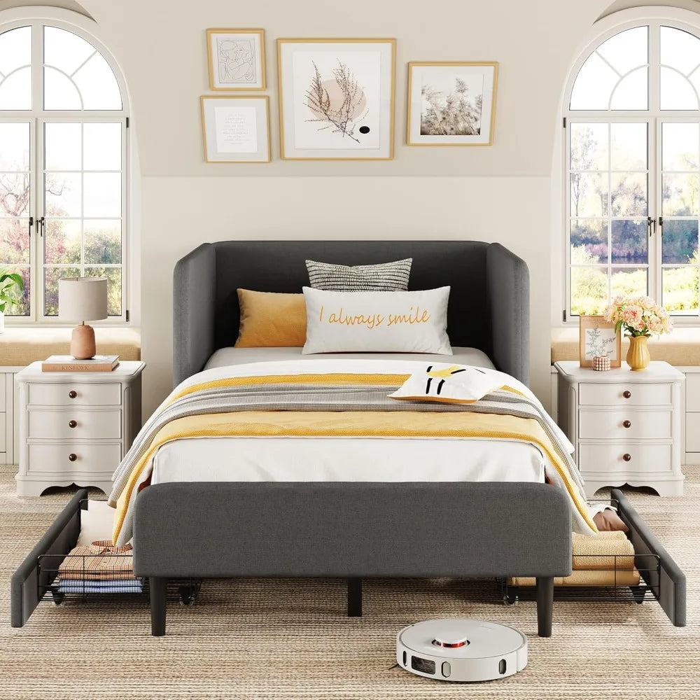 LIKIMIO Twin XL Corner Daybed with Storage Drawers and Headboard, Solid Bed Frame for Bedroom or Guest Room