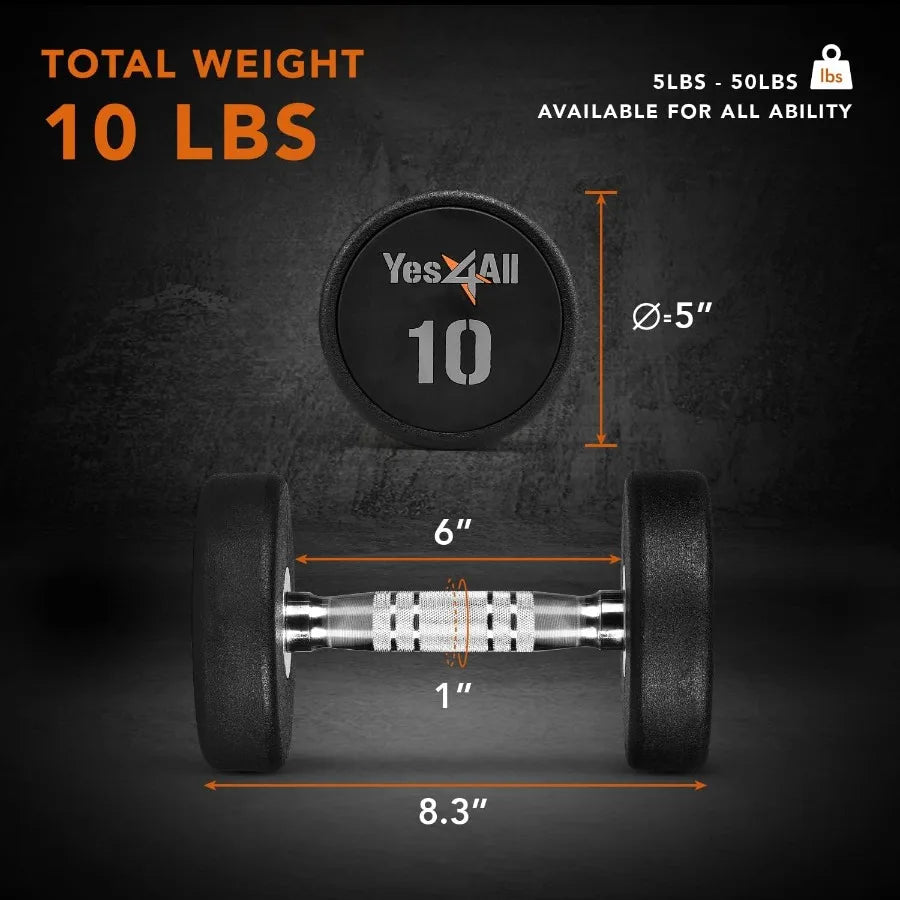 Yes4All Urethane Dumbbell with AntiSlip Knurled Handle 550 LB for Muscle Building and Strength Training Ideal for Home Gyms Fit