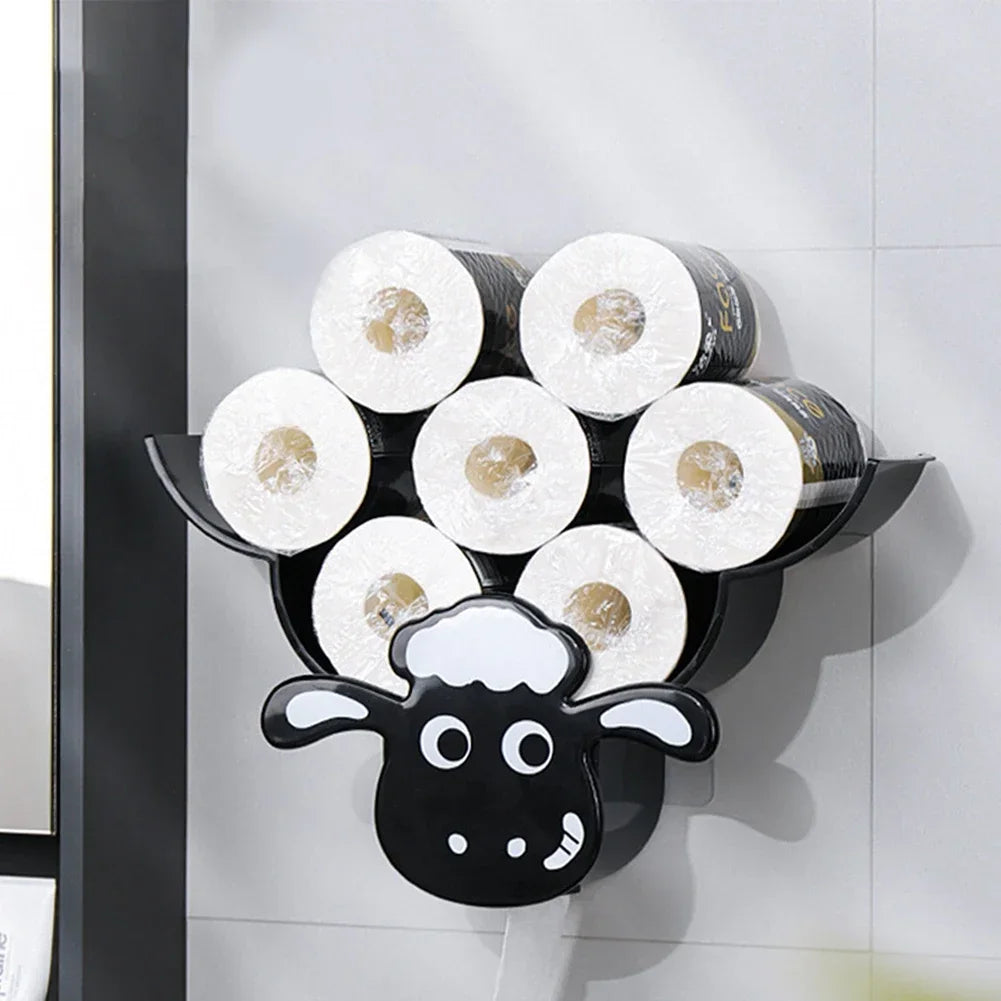 Wall Mounted Paper Storage & Organizer Sheep Toilet Paper Holder Shelves Funny Animal Toilet Paper Storage for Bathrooms Kitchen