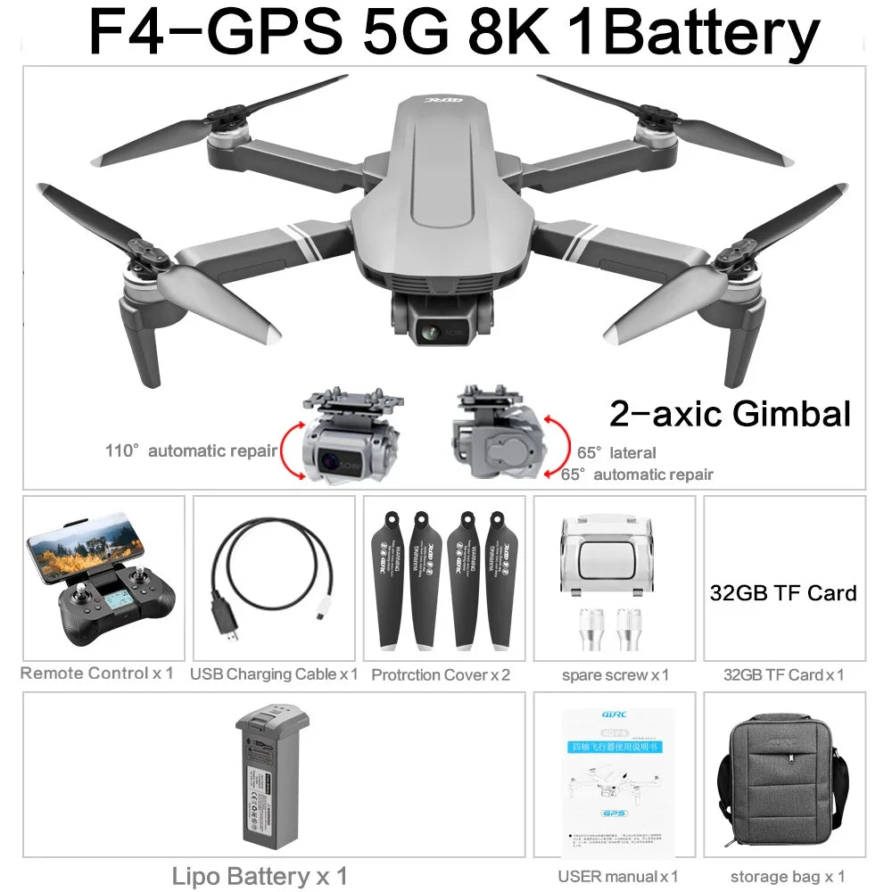 4DRC F4 Drone GPS 8K Professinal HD Mechanical Gimbal Camera System Supports TF Card FPV Drones Quadcopter RC Distance 2km Toy