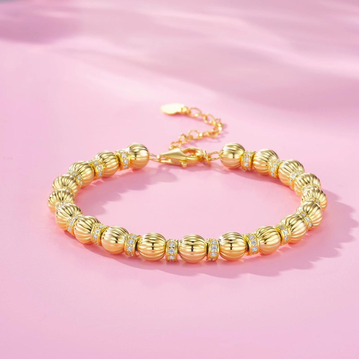 JIUZUAN Luxury Sparkling Moissanite Pumpkin Bead Bracelet S925 Silver Plated 18K Gold Matte Finish Wedding Moissanite Bracelet