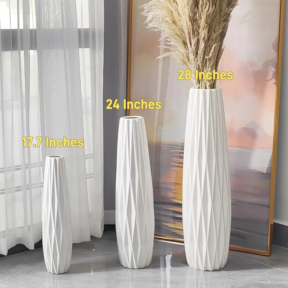 Large White Ceramic Tall Floor Vase - 24 Inch Modern Decorative Vase for Home, Living Room, Office, Bedroom, Kitchen