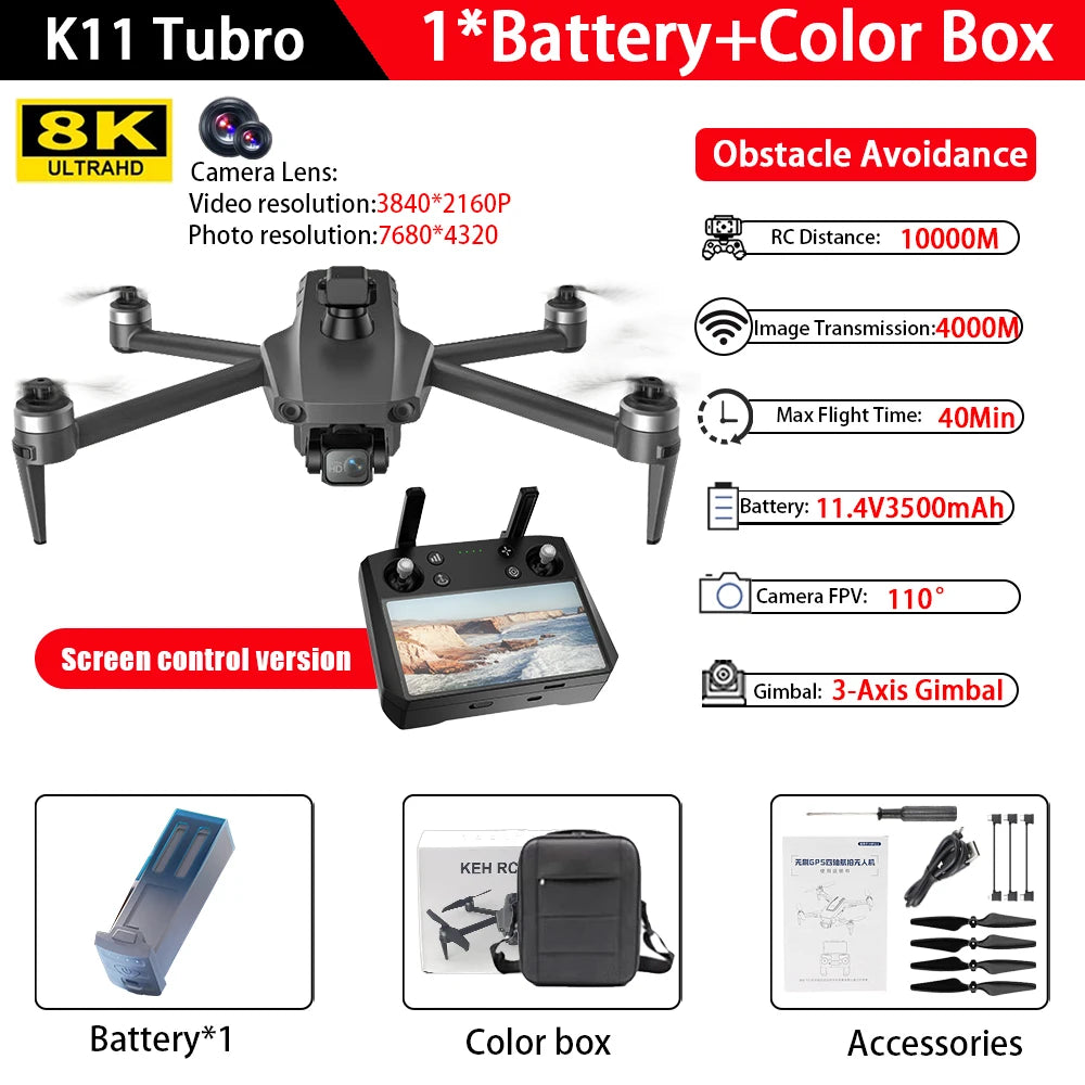 2025 K11 Tubro Drone With 8K Professional Camera GPS+Digital Image Transmission 3-axis Gimbal Anti-Shake Camera Drone RC Toy