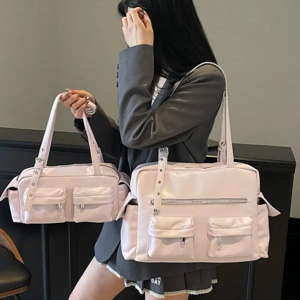 Women'S Bag Fashion Bowling Bag Red Shoulder Bag Vintage Motorcycle Bags For Ladies
