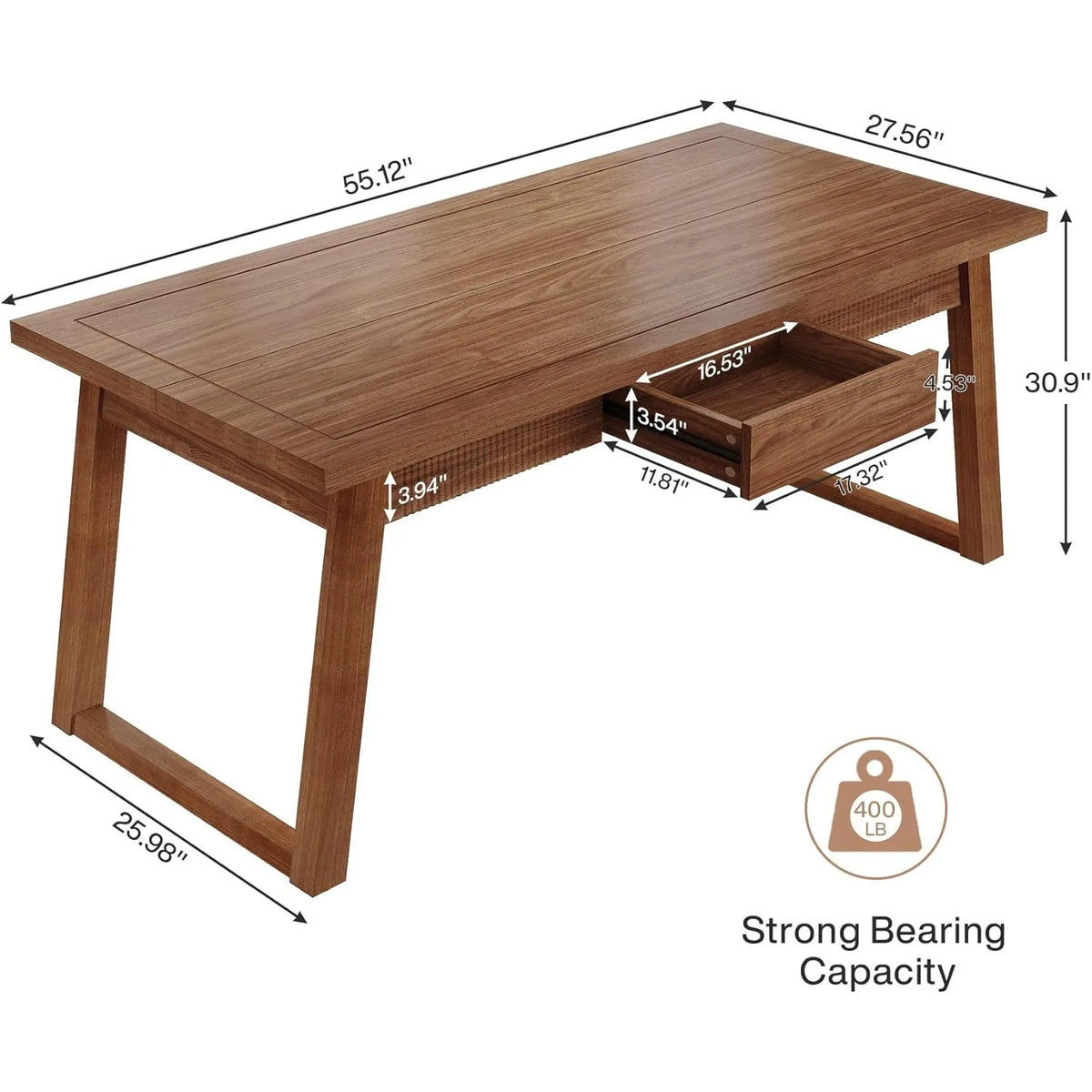 Dining Table with Storage Drawer for Dining Room, Rectangular Modern Dinner Kitchen Table with Solid Wood Legs for 4-6 People