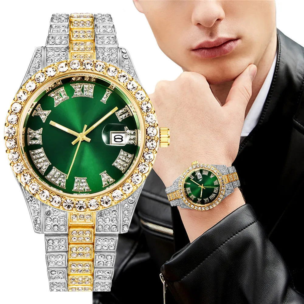 New 2025 Watch For Men Luxury Iced Out Diamond Quartz Men's Watches Calendar Hip Hop Male Clock Relogios Masculino Drop Shipping