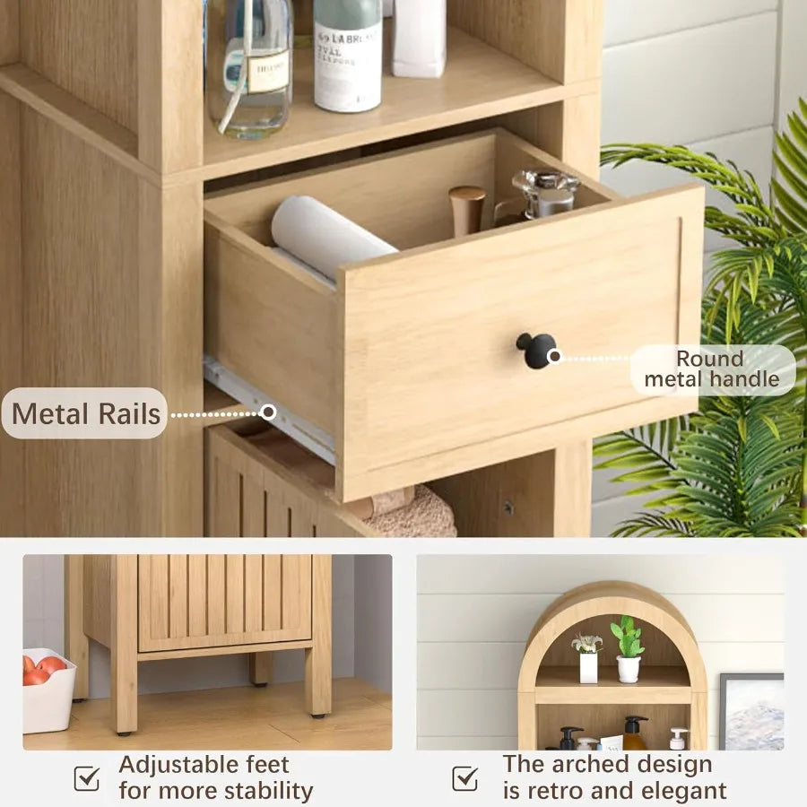 64 Tall Bathroom Storage Cabinet with Adjustable Shelves for Space-Saving Organization in Bathrooms and Living Rooms Tall Narro