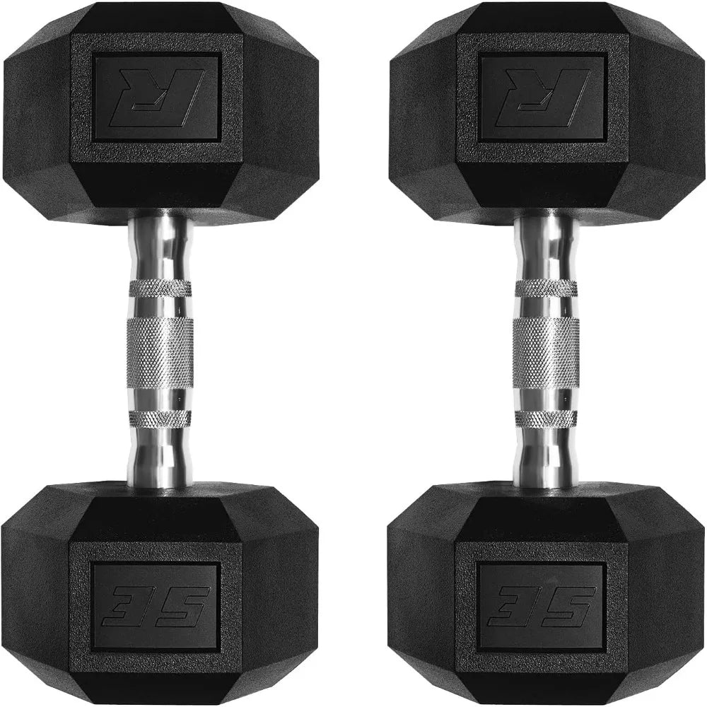 RitFit 5-650 LBS PVC-Coated Hex Dumbbells with Optional Storage Rack for Home Gym, Chrome Handle Hand Weights for Strength Train