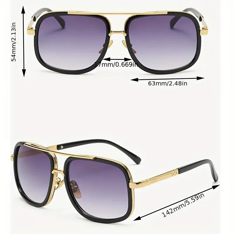 New Fashion Big Frame Sunglasses Men Square  Metal Sun Glasses Women Retro Sun Glasses Vintage High Quality Gafas Oculos De Sol