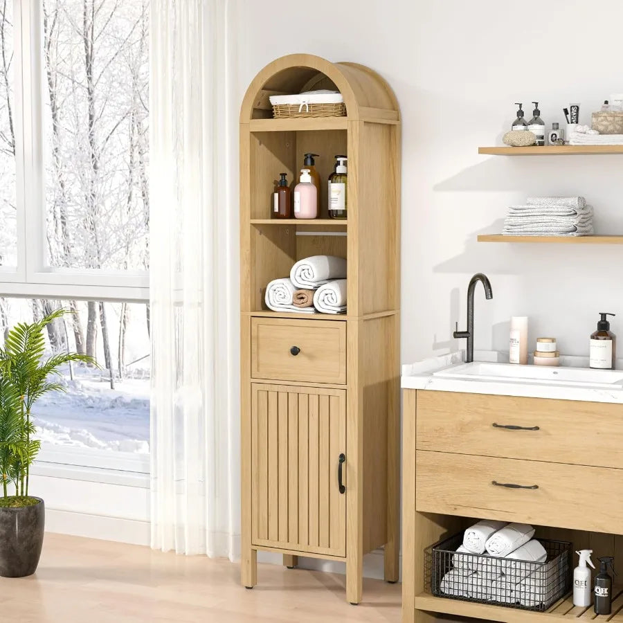 64 Tall Bathroom Storage Cabinet with Adjustable Shelves for Space-Saving Organization in Bathrooms and Living Rooms Tall Narro
