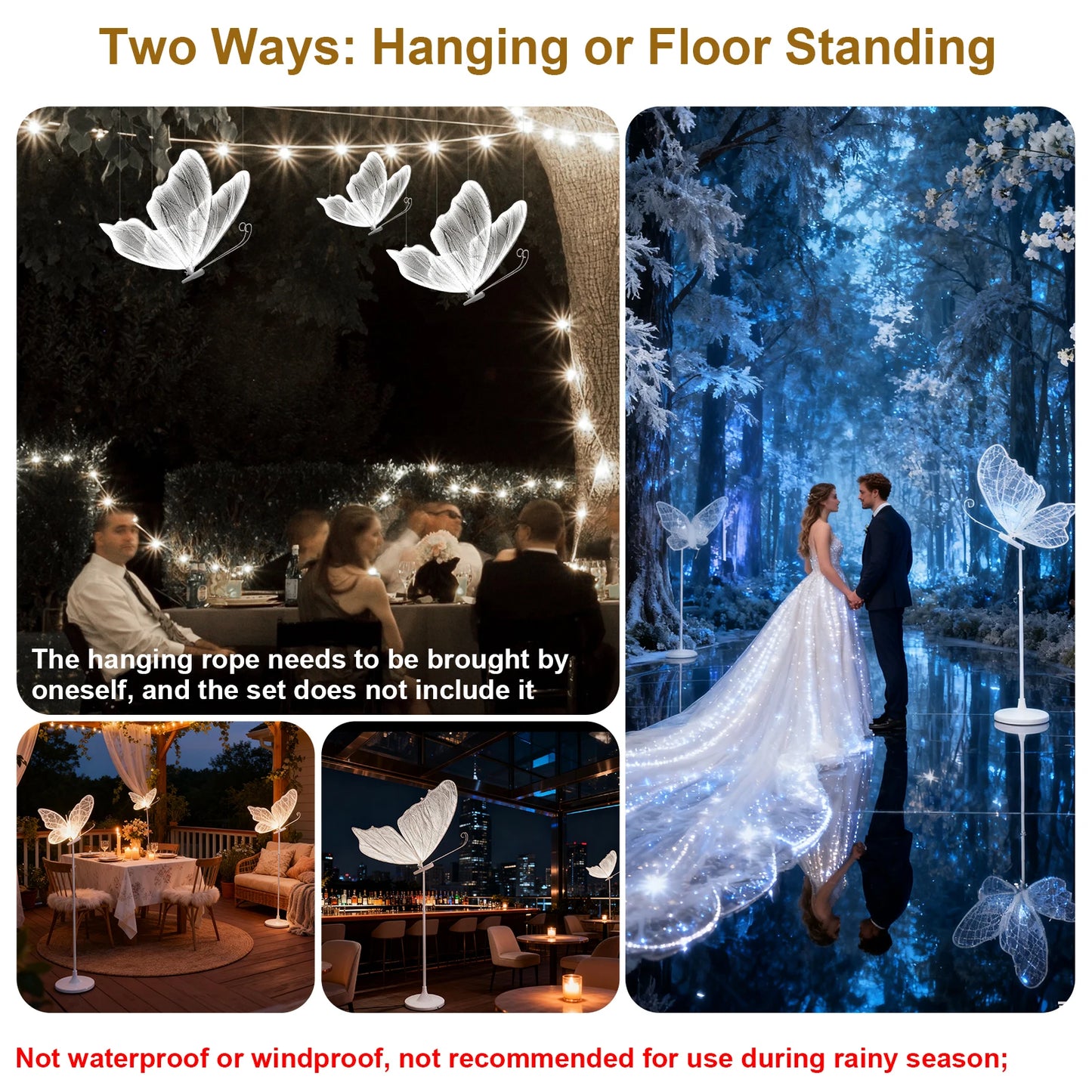 2pc LED Butterfly, Creative Lighting Wedding Floor Lamps, Romantic Butterfly Ceiling Light Decoration Props for Wedding Party