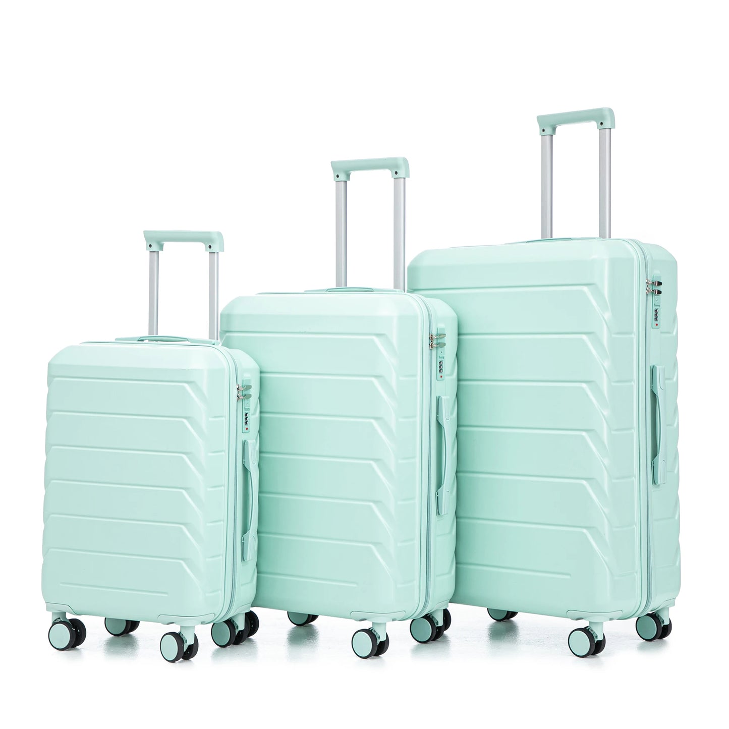 3 in 1 ABS&PC Trolley Box 20in 24in 28in Trolley Box Iron Tie Rod ABSPC Alloy Mint Green  suitcase set travel bag
