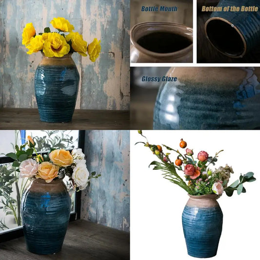 Large Terracotta Glazed Ceramic Vase for Modern Farmhouse Decor, Rustic Clay Vase as Living Room Centerpiece