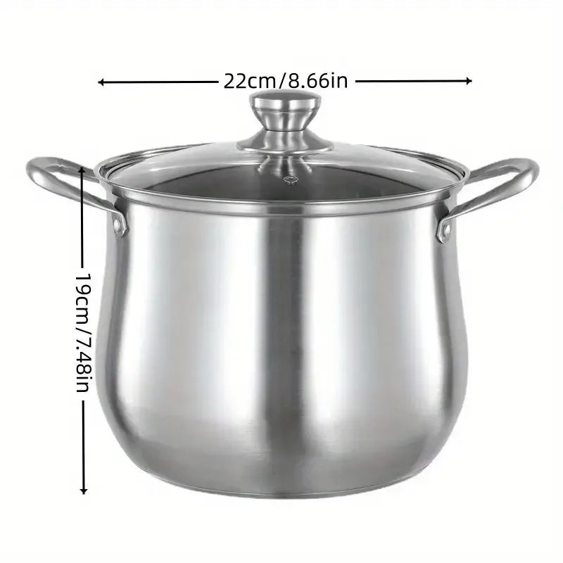 1Pc Versatile Large Stainless Steel Stock Pot - Perfect for Soups, Stews & More - Durable, Easy-Clean Kitchen Essential