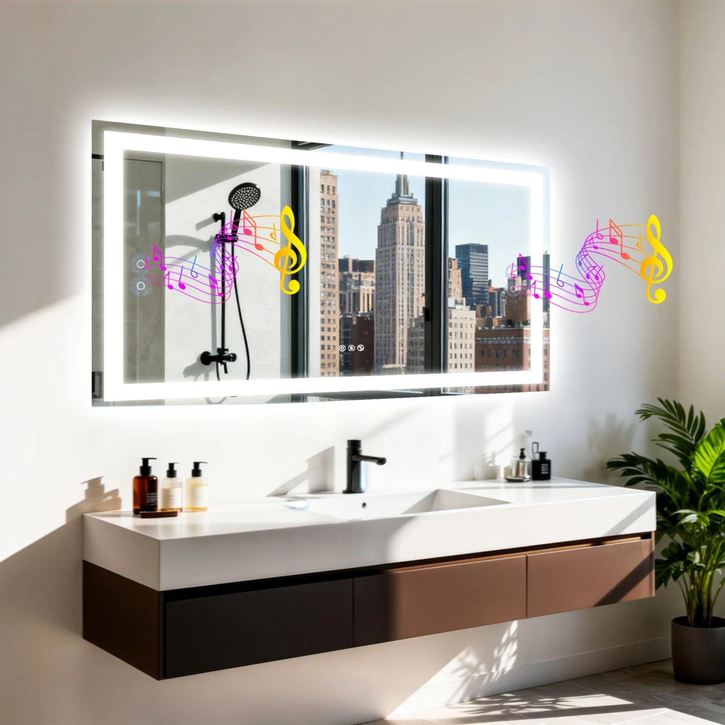 50/60/100/120CM LED Bathroom Mirror with Bluetooth Speaker 3 Colors Dimmable Tempered Glass Waterproof Backlight Vanity Mirror