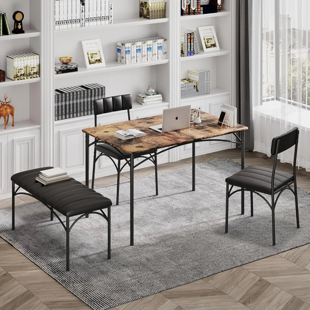 WINNER Dining Table Set for 4, Kitchen Table with Upholstered Bench and 2 Chairs, Dining Room Table Set for Small Space