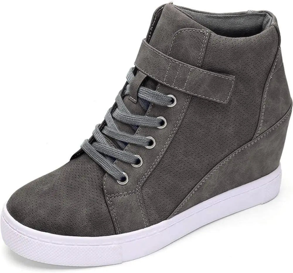 Women's Lace Up Wedge Sneakers High Top Fashion Sneakers Ankle Booties