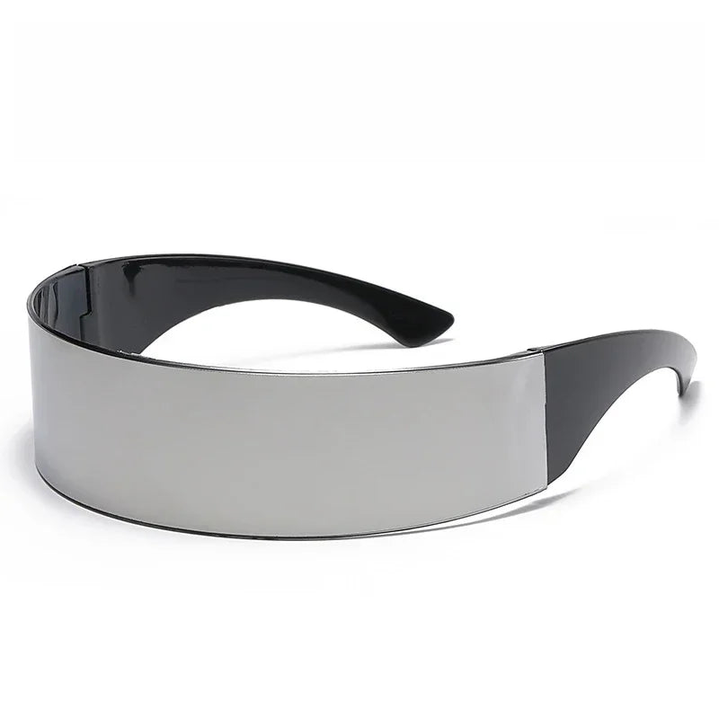 Cyberpunk Goggles Futuristic Party Glasses One Piece Wrap Around Silver Mirror Sunglasses Women Men Sunnies Shades Sun Glasses