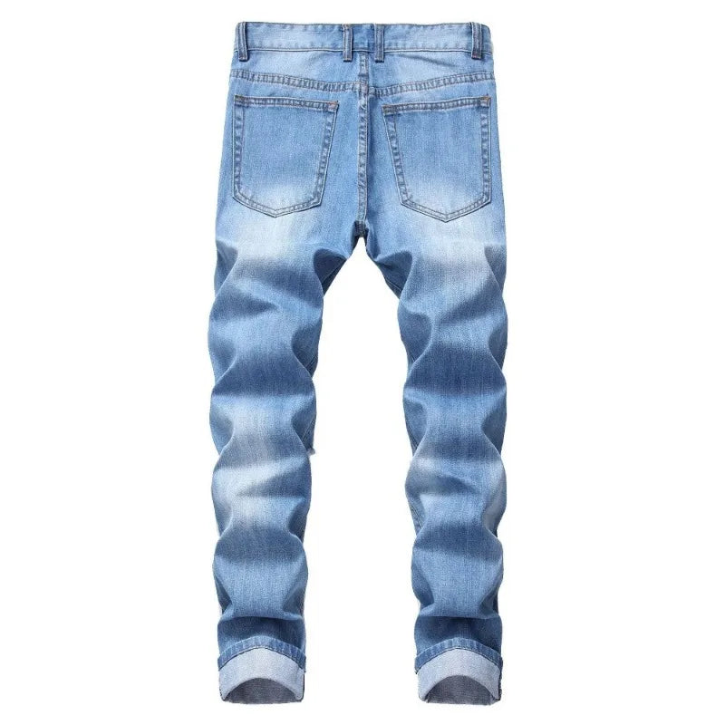 Men's Clothing Ripped Straight Slim-fit Non-elastic Jeans More Ripped Men's Trousers Jeans for Men Cargo Pants Men