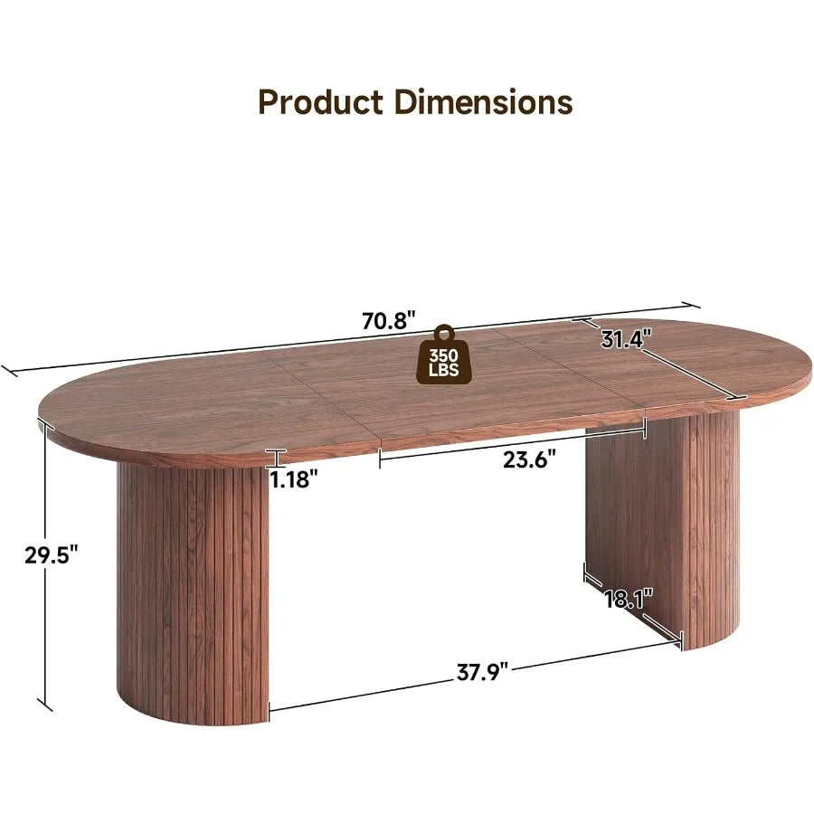 70.8 Inch Oval Dining Table for 48 People with Curved Fluted Wood Strip Base MidCentury Modern Design Kitchen and Living Room D