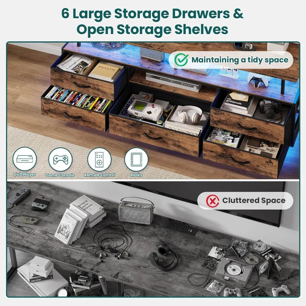 Entertainment Center for 45-70 Inch TVs: 51.2 LED TV Stand with Power Outlets and Storage