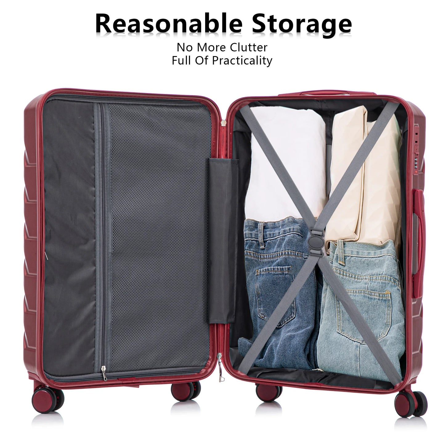 3 in 1 ABS&PC Trolley Box 20in 24in 28in Trolley Box Iron Tie Rod ABSPC Alloy Wine Red  suitcases and travel bags