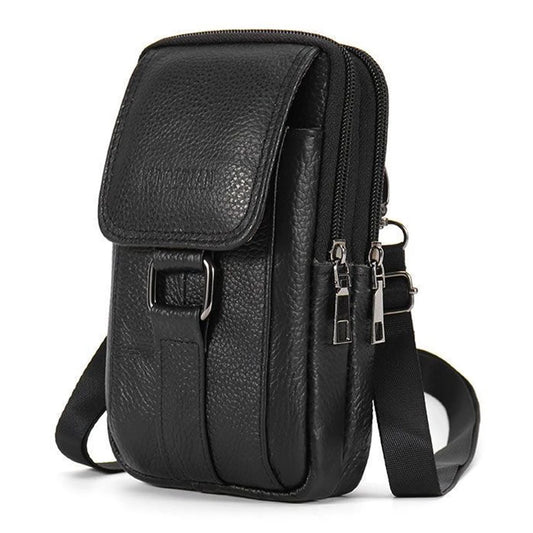 Mini Waist Bag Cowhide Leather Belt Pack Cell Phone Pocket Simple Multi-pockets Fanny Pack Outdoor Portable Casual Wallet Pouch