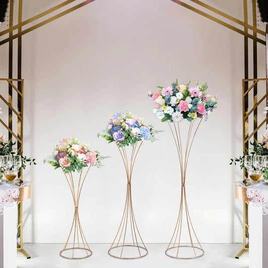 3Pcs Gold Metal Flower Stands for Weddings-19.7" to 31.1" Tall edding Centerpieces for Tables,Hourglass Centerpiece Trumpet Vase