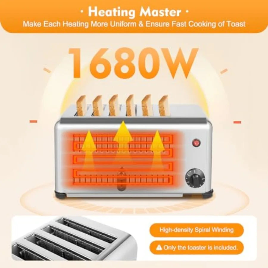 6 Slices Electric Countertop Pop-up Toaster with 5 Adjustable Settings Stainless Steel Design for Home Bakery and Restaurant Us