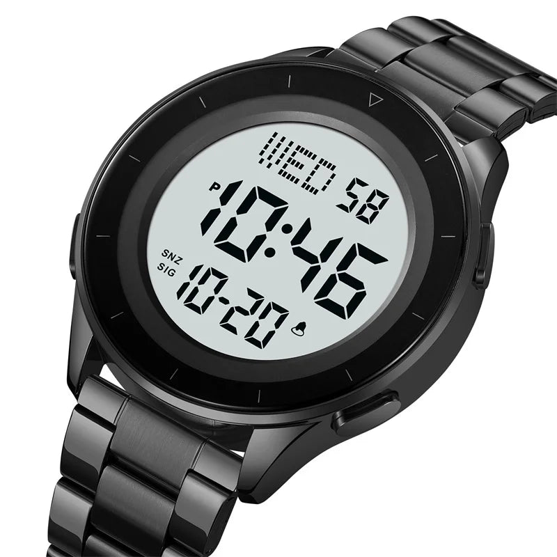 Skmei Dual Time Zone LED Digital Wristwatch Luxury Steeel Band 3Bar Waterproof Alarm Clock Mens Military Sports Bracelet Watches