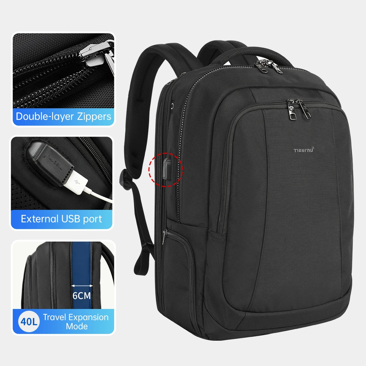 Tigernu Backpacks For Men Laptop Backpack Bags Male Travel Backpack For School USB Charging Port Schoolbag Men Mochilas Knapsack
