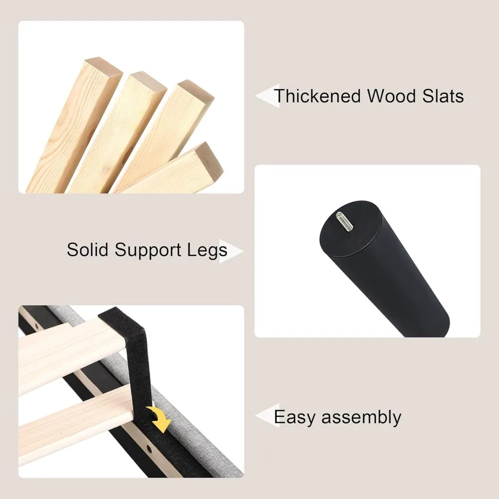 Twin Bed Frame with Upholstered Storage Headboard, Button Tufted Wingback Design, Fast Charging Station Included