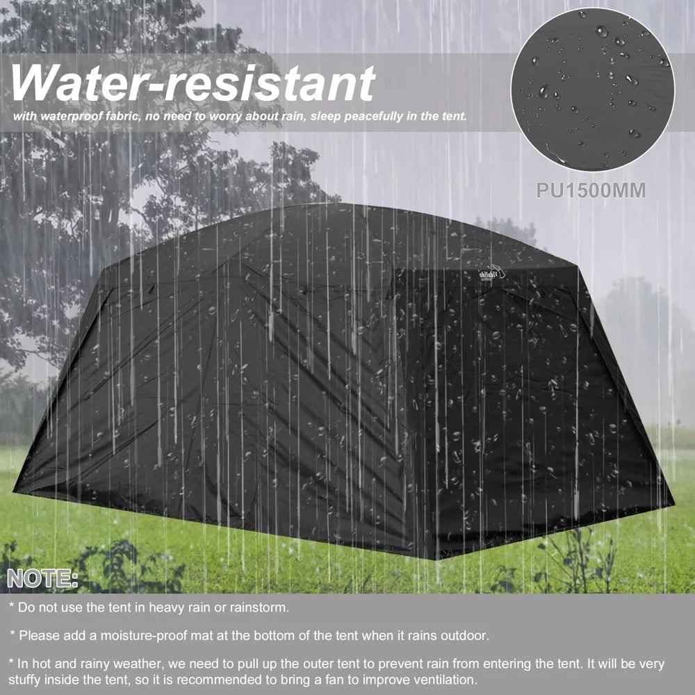 Large Family Cabin Tent for 4-6 People: 3 Door, 2 Room, Double Layer Waterproof, Portable Glamping Tent