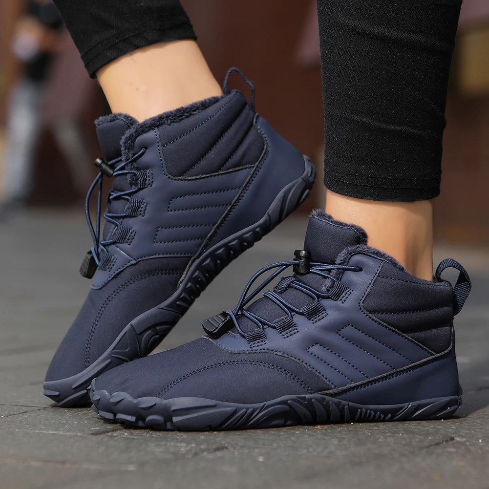 Winter Warm Running Barefoot Shoes Women Men Rubber High Ankle Boots Waterproof Non-Slip Breathable for Trekking Climbing