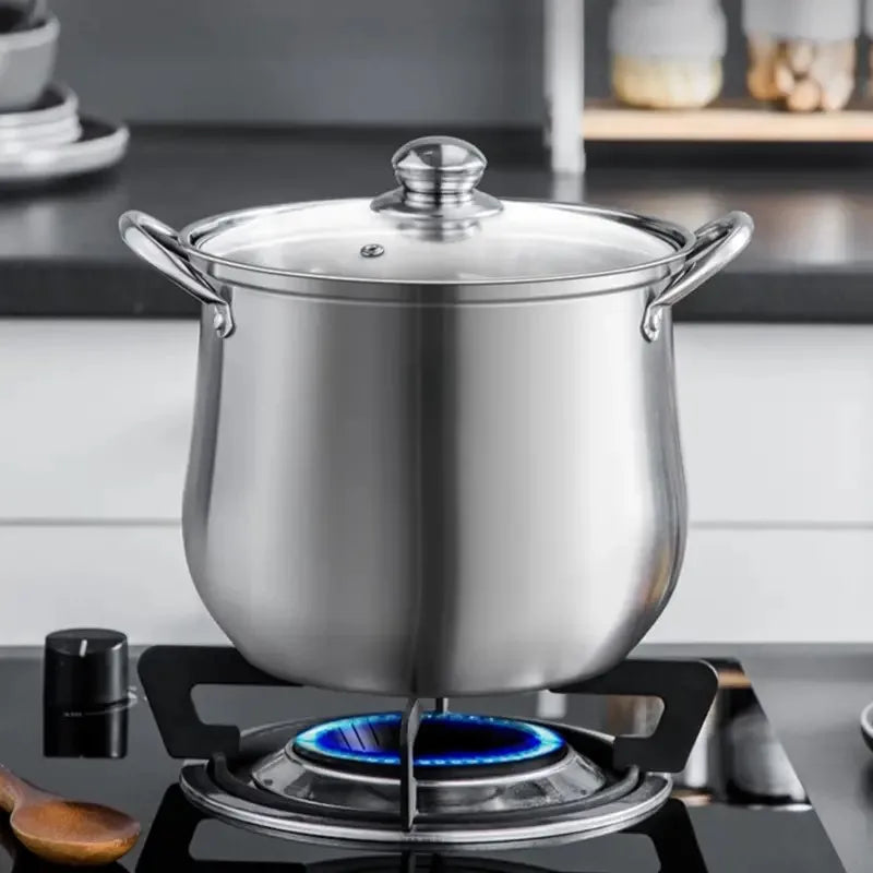 1Pc Versatile Large Stainless Steel Stock Pot - Perfect for Soups, Stews & More - Durable, Easy-Clean Kitchen Essential