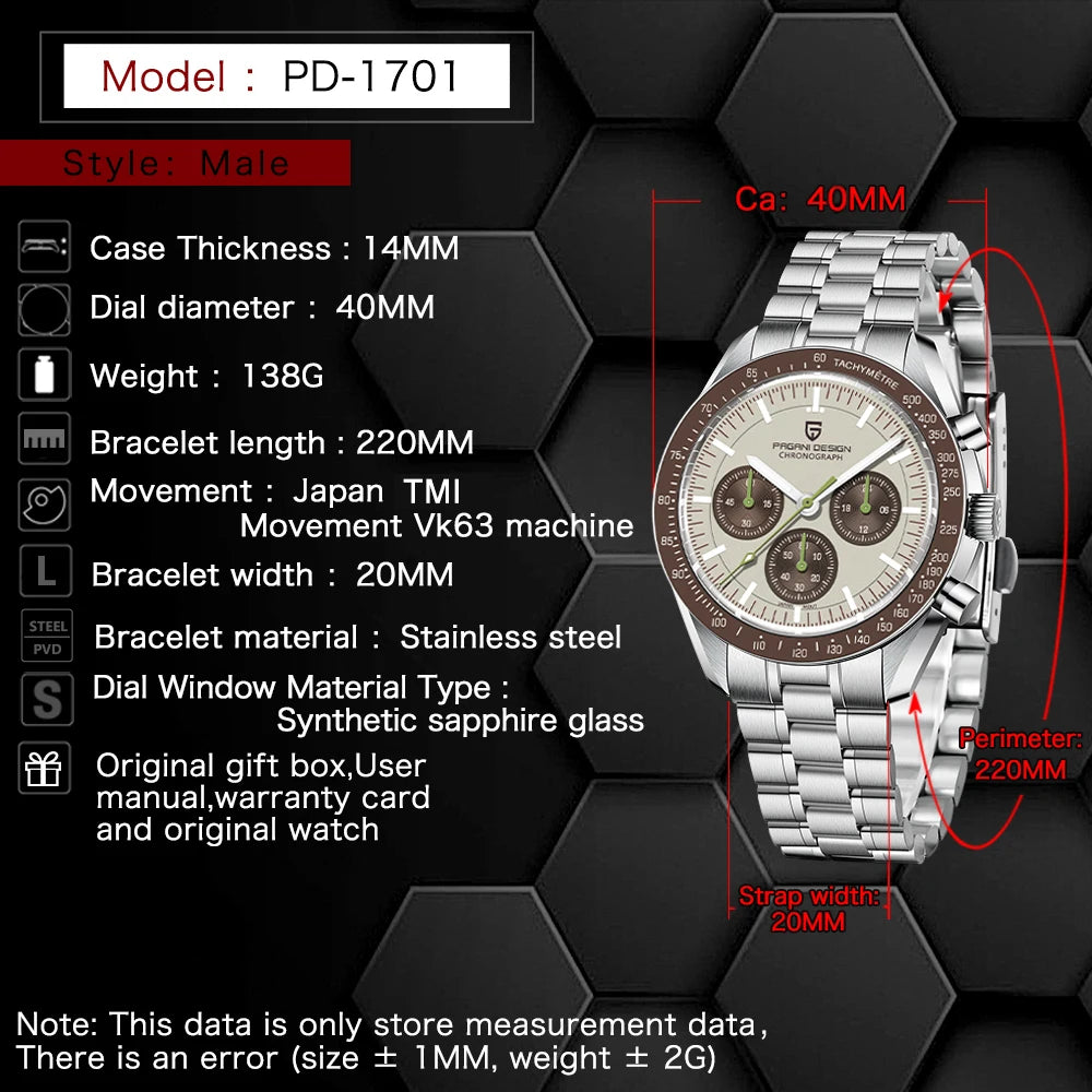 PAGANI DESIGN Saturn Men's Watches Top Luxury Quartz Watch For Men Chronograph Wristwatches AR Sapphire Waterproof Luminous Gift