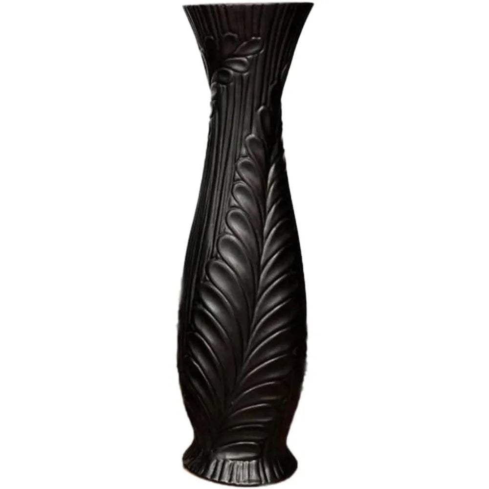 Elegant Large Black Ceramic Floor Vase, 30 Tall, Handcrafted for Home Decor, Living Room, Feather Pattern, Wide Decorative Vase