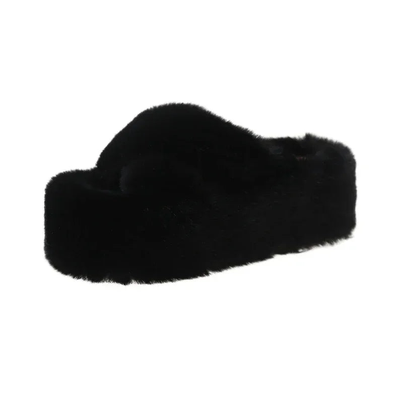 Woman Furry Ladies Faux Fur Luxury Fluffy Plush Slipper House Soft Fuzzy Girl Platform Indoor Flat Casual Sabot Round Toe Winter