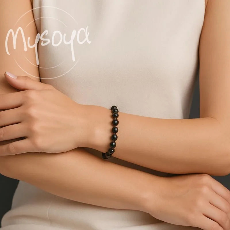 MYSOYA Black Freshwater Pearl Bracelet 8-9mm With Gift Box For Her/Him Birthday/Wedding/Christmas/New Year/Valentine's Day Gift