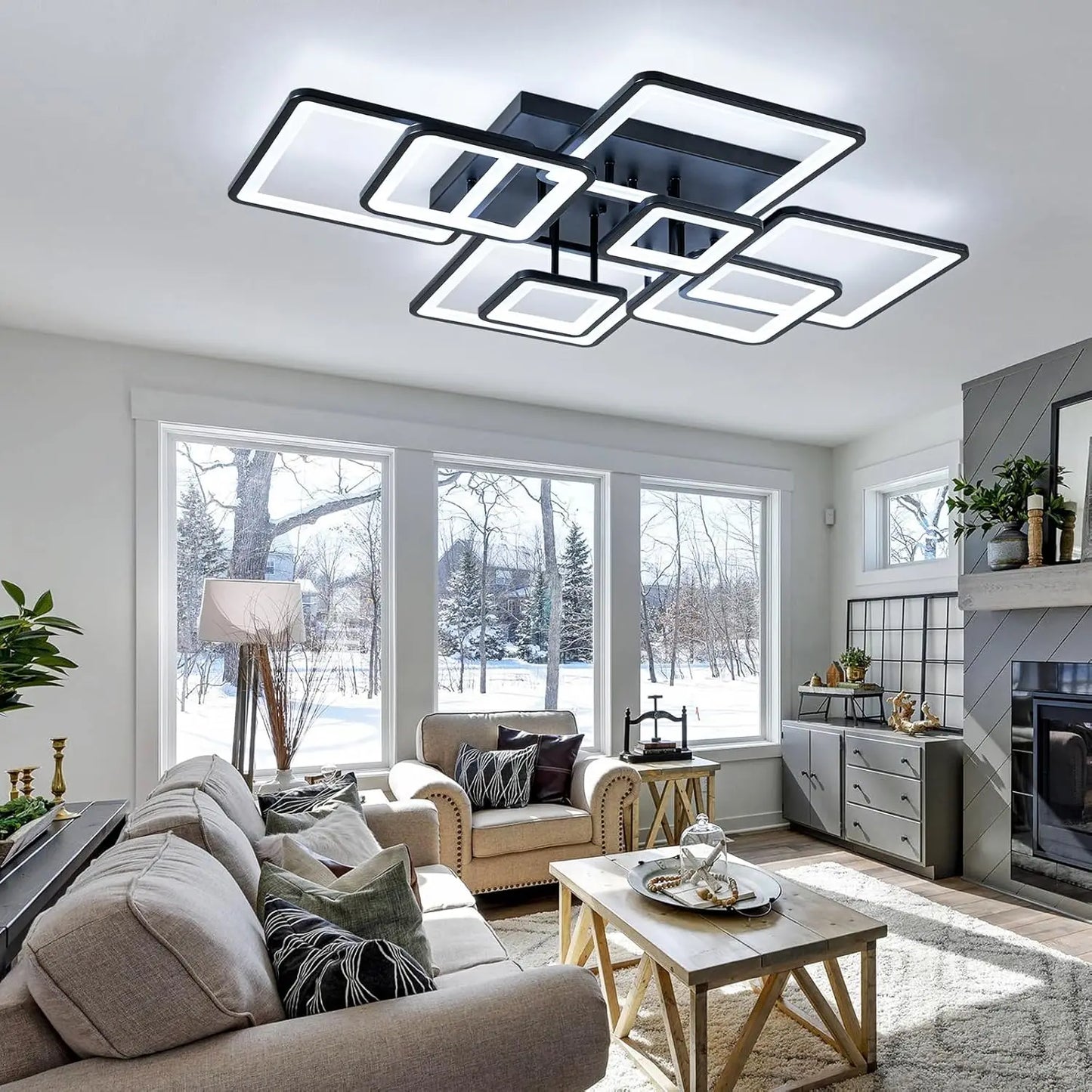 Modern LED Ceiling Light, Dimmable LED Chandelier Black Flush Mount Ceiling Lights, Remote Control Acrylic Ring Ceiling Lamp Fix