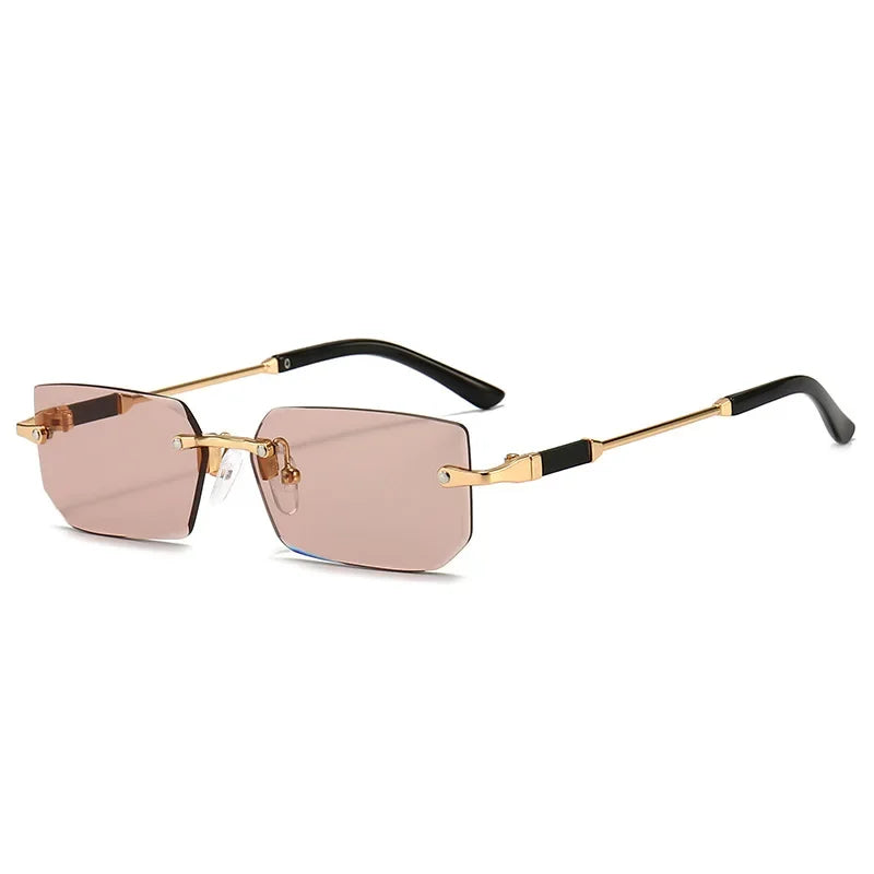 Fashion Rimless Rectangle Sunglasses Popular Women Men Shades Small Square Sun Glasses For Female Male Summer Traveling Oculos