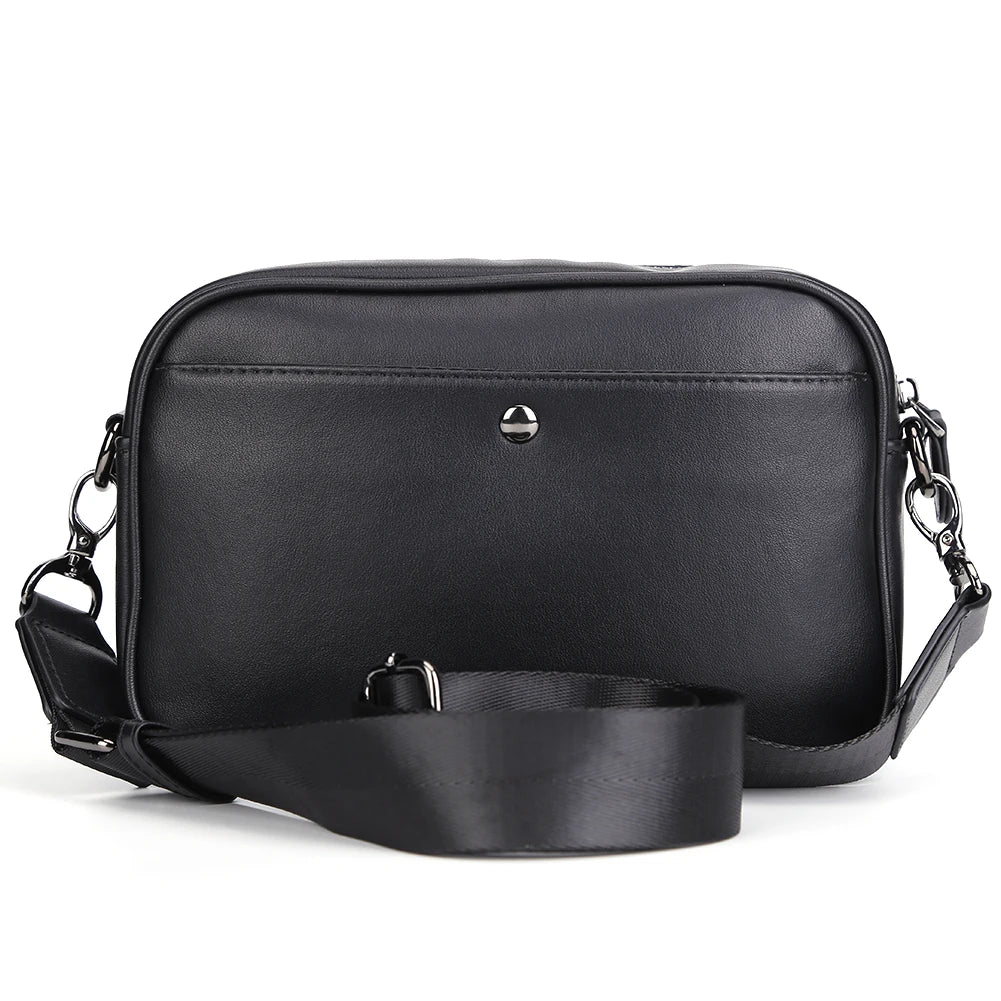 Leather Fashion Crossbody Bag Classic Pattern Casual Business Men Shoulder Crossbody Bag Wide Strap Small Square Male Sling Bags