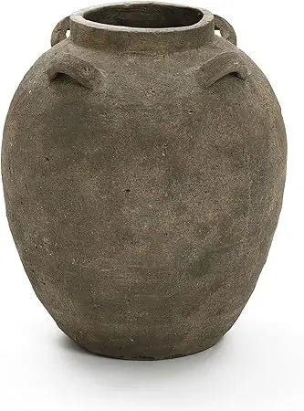 Large Rustic Terracotta Floor Vase, 15 Inch Tall Brown Ceramic Cauldron for Living Room Decor and Home Décor Ideas