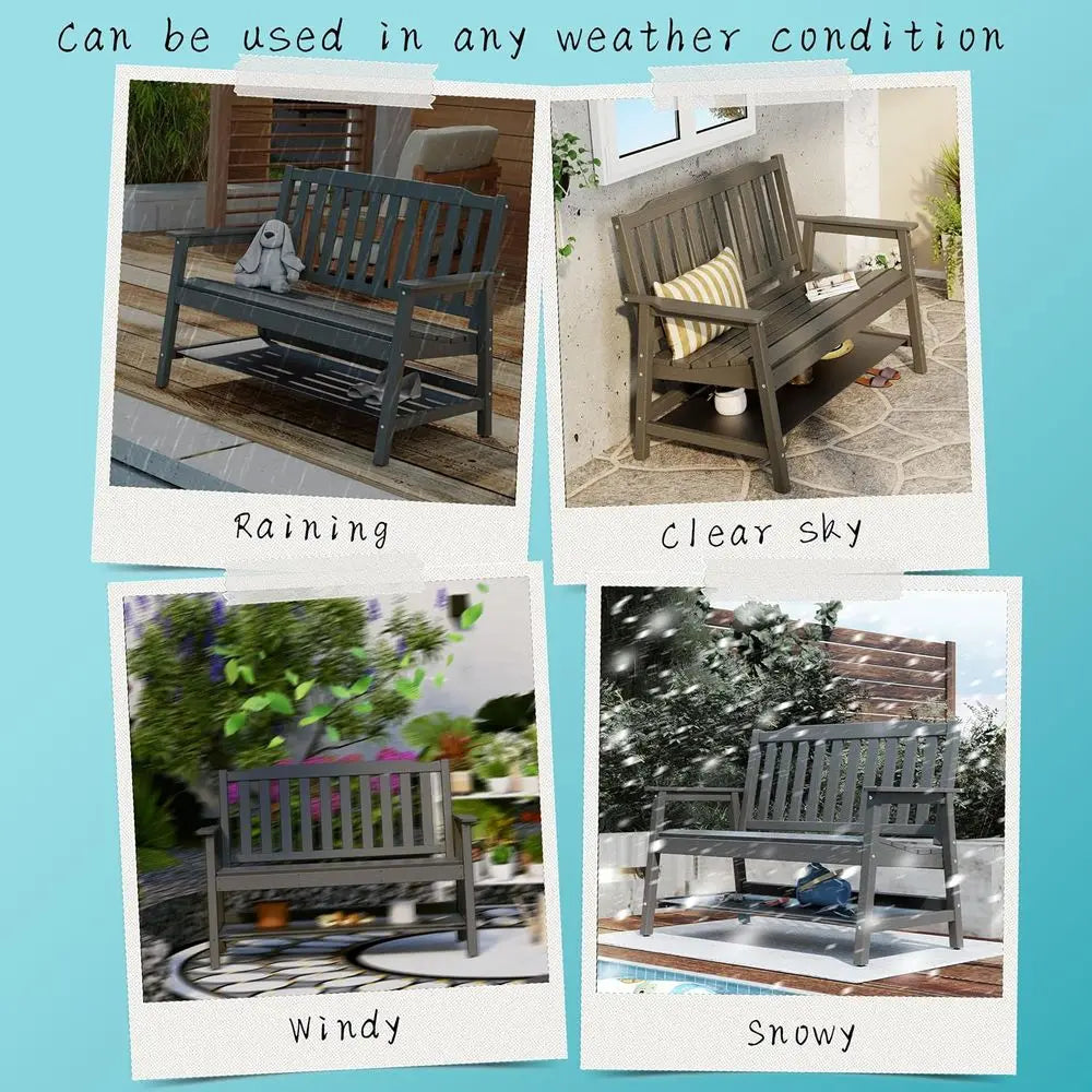 2-Person Outdoor Patio Bench, 660lbs Capacity, Weather-Resistant, Grey for Porch, Backyard, and Parks