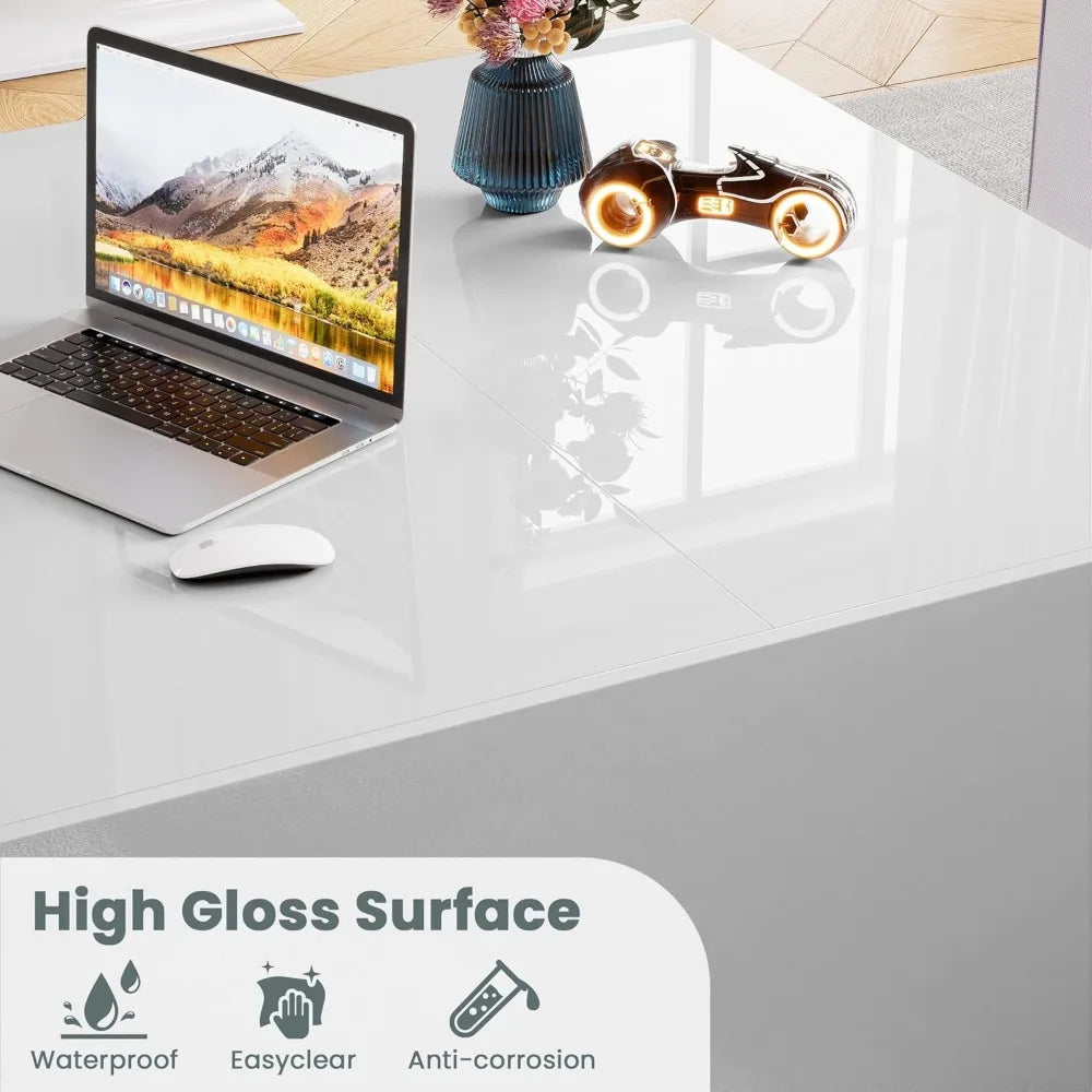 High Gloss Coffee Table with Storage,White Square Lift Top Coffee Tables with LED & Flip Lid, Small Modern Coffee Table for Livi