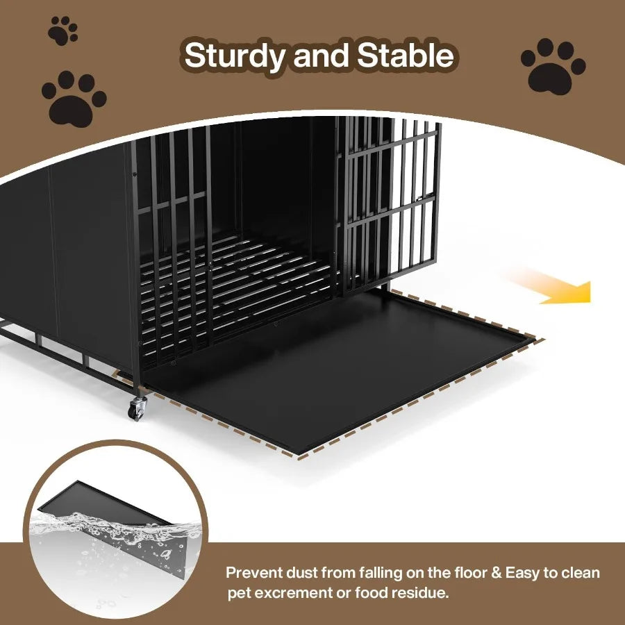 48/42 inch Heavy Duty Indestructible Dog Crate for Large Dogs with High Anxiety Extra Large Steel Escape Proof Dog Kennel Featu