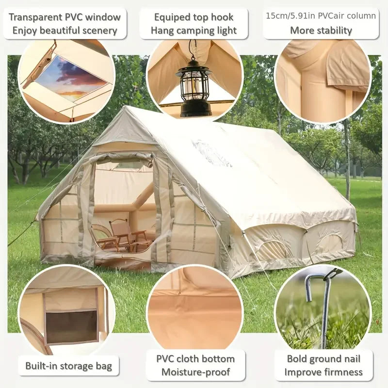 SENLEETO 8-10 People Glamping Inflatable Tents , 129 ft² Large Blow Up Tent with Hand Pump, 420D Oxford Fabric Camping Tent