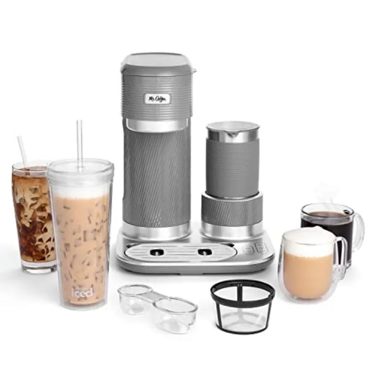 4-in-1 Latte Lux Iced Hot Coffee Maker with Built-In Milk Frother for Single-Serve Brewing 22 Ounces Capacity Perfect for Home